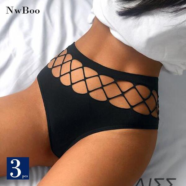 

women's panties nwboo 3pcs/pack hollow out for women underwear seamless g string female thongs low rise soft lingerie, Black;pink