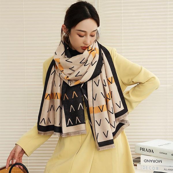 

scarves 2021 letter scarf women winter cashmere pashmina shawls and wraps foulard bufanda female thick warm blanket stoles, Blue;gray