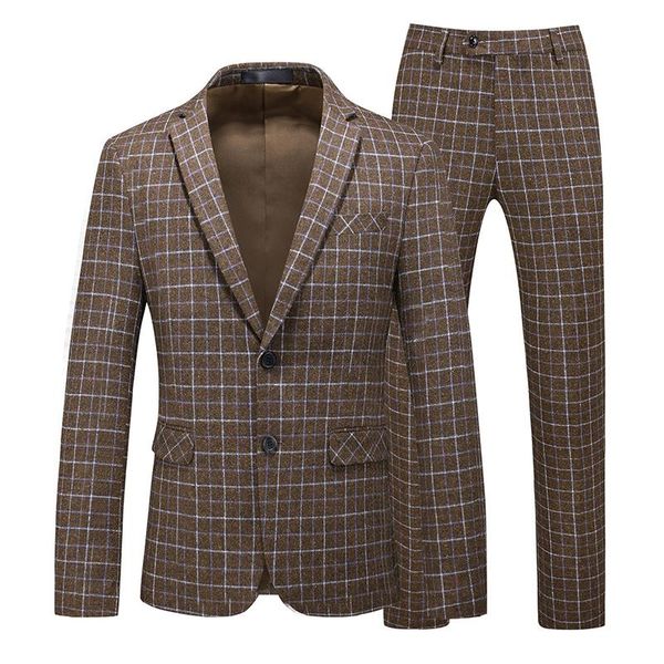 

men's suits & blazers vintage plaid suit men wool mix windowpane check tail split jacket and pant british slim fit wedding prom set clo, White;black