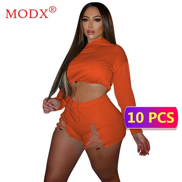 

women's tracksuits bulk items wholesale lots tracksuit for women fall bandage hooded crop and short solid color long sleeve hollow out, Gray