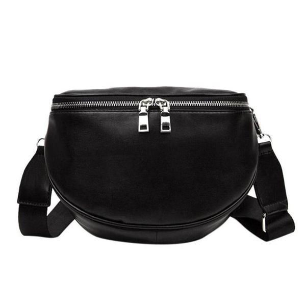 

2021 women's pu leather waist bag casual belt shoulder zipper crossbody chest black fashion simple for girls bags