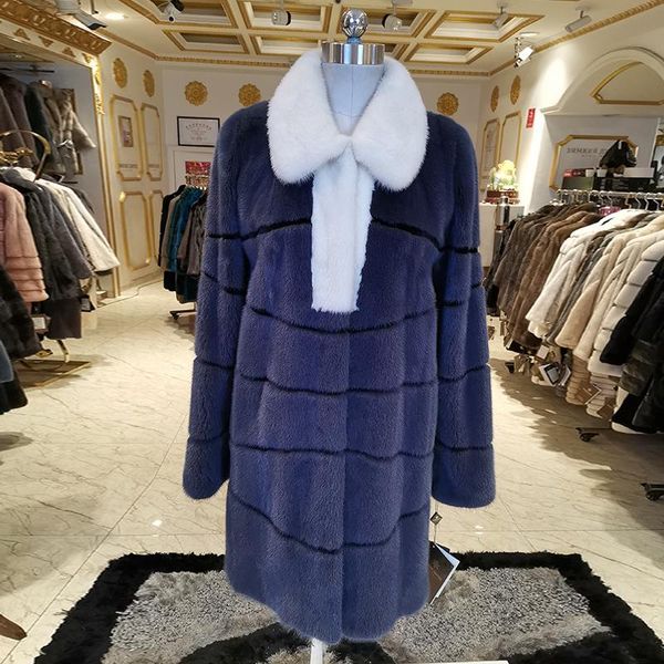 

women's fur & faux genuine mink coat high grade winter long short import coats women color real bs1303, Black