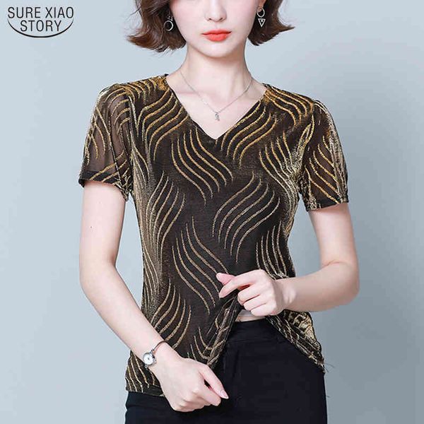 

casual elastic v neck summer short sleeve thin women fashion striped female t-shirt chemise femme 14085 210415, White