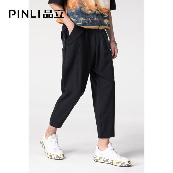 

men's pants pinli 2021 summer unique black fashion thin straight hanging small foot casual cropped b211117057