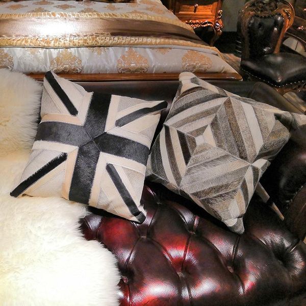 

cushion/decorative pillow american style genuine cowhide skin fur plaid modern decoration single side sofa cushion
