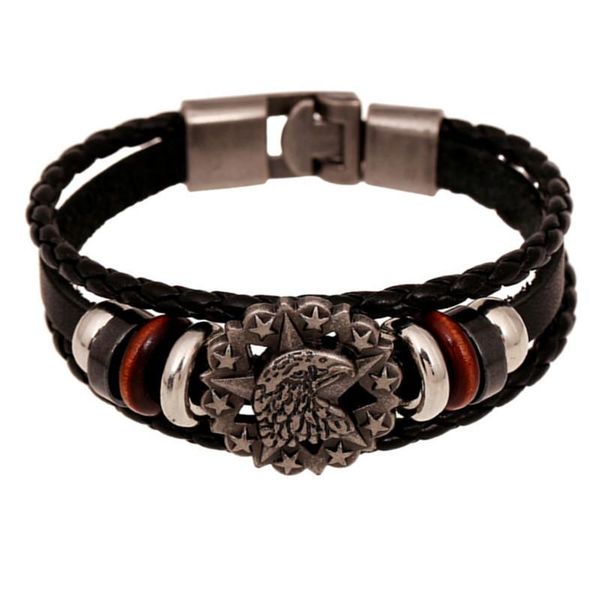 

punk bracelets yiwu small commodity 10 yuan shop supply of goods leather bracelet handmade retro cattle charm, Golden;silver