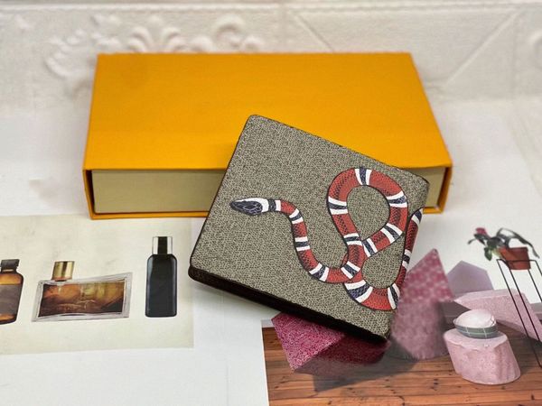 

[with box] high-quality short wallet artificial coated canvas black gray print bee tiger coral snake print double g purse card holders v7yk#, Red;black
