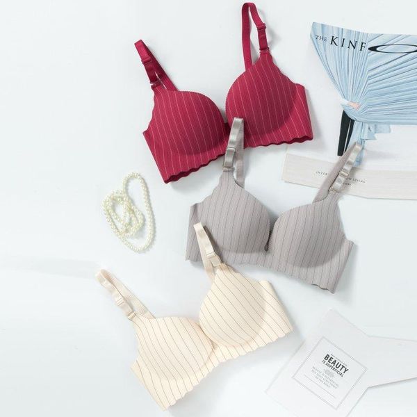 

bras fashion push up smooth padded women seamless striped bra wire brassieres, Red;black