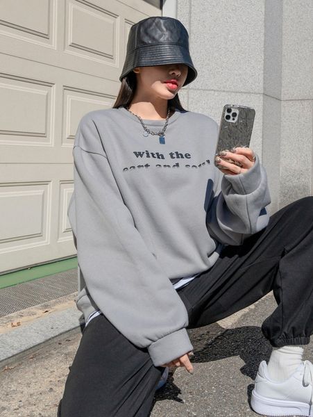 

dazy slogan graphic drop shoulder pullover without tee c612#, White;black