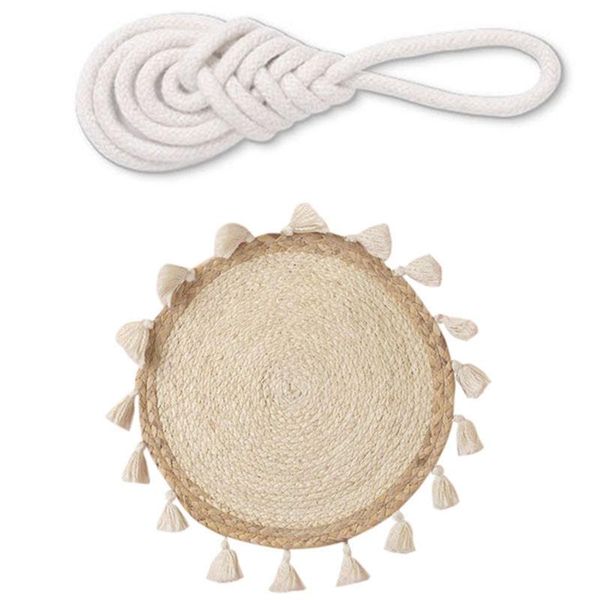 

napkin rings 1 pcs woven wall basket hanging tassel & 8 cotton rope ring