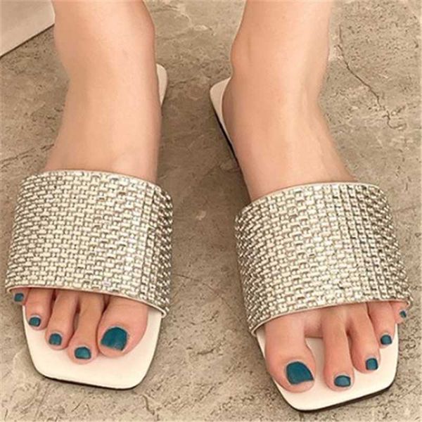 

women crystal slippers summer flats home shoes 2021 female beach casual slides ladies lightweight footwear plus size 41 42, Black