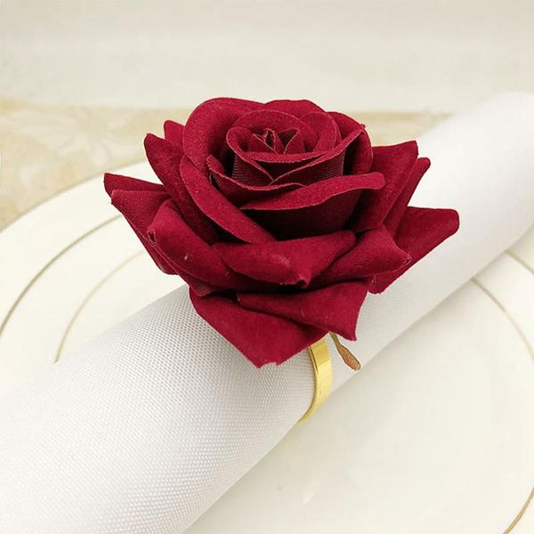 

red rose shape towel buckle napkin ring wedding party valentine's day el table decor metal gold holder rings