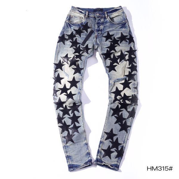 

men's 2022 spring menswear designer new trend jeans ~ us size jeans size 30 ~ 38 ~ menswear designer tight jeans pentagram pattern desi, Blue