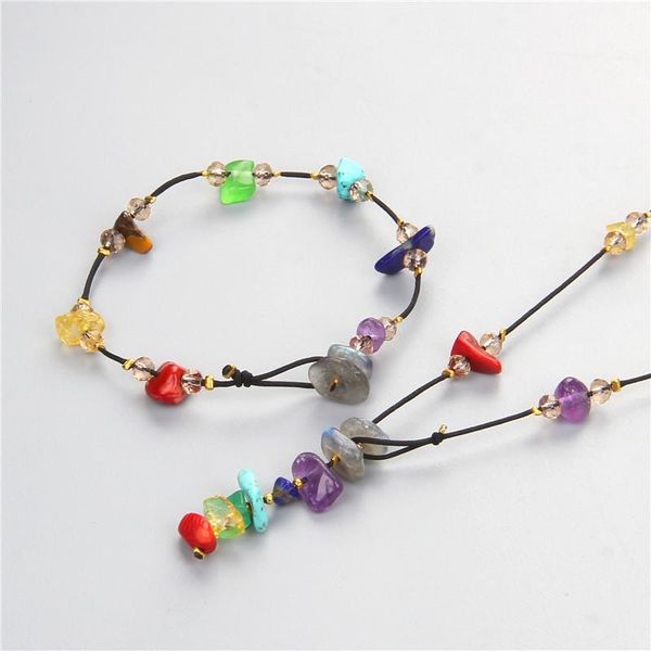 

earrings & necklace 2pcs bracelet set natural irregular stone 7 chakras necklaces fashion healing balance bracelets for girls women gifts, Silver