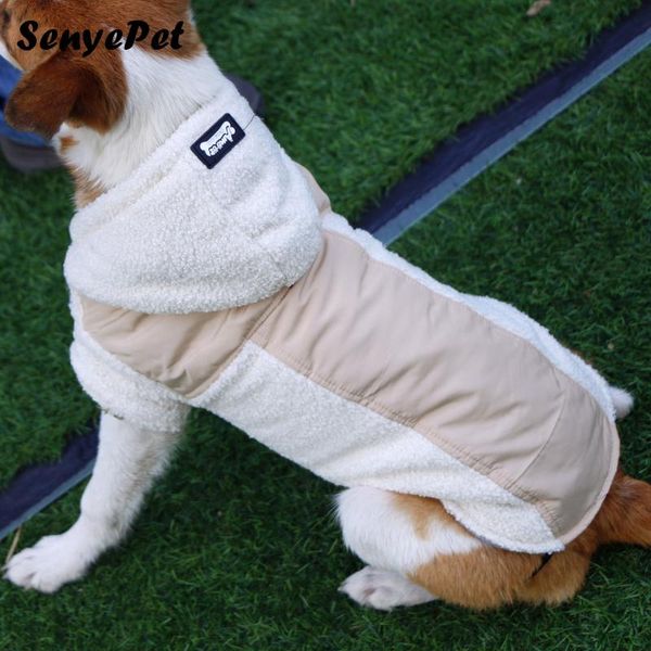 

dog apparel patchwork winter pet vest warm windproof lambswool hooded jacket clothing casual for small medium dogs thick puppy coat