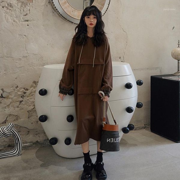 

women's hoodies & sweatshirts fashion women hoodie dress long sleeve plaid patchwork hooded pullover spring autumn female casual loose, Black