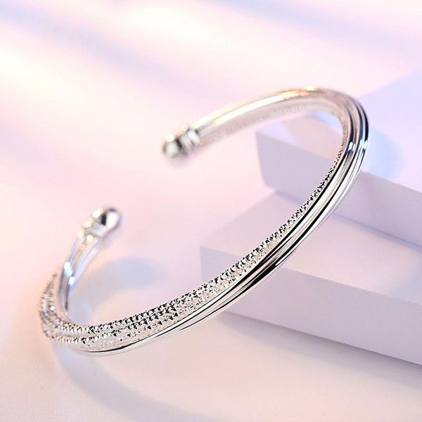 

bangle fashion twisted line silver color for women personality open adjustable & mom jewelry gifts, Black