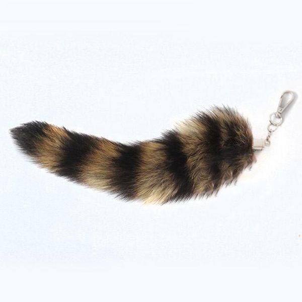 

keychains trendy cute racoon tail fur keychain fashion key chain bag pendant keys holder couple keyring chrismas birthday gift women, Silver