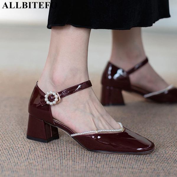 

dress shoes allbitefo two-piece natural genuine leather women heels square toe summer high heel fashion casual, Black