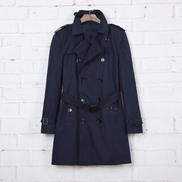 

men's mid-length trench coat loose khaki navy blue double-breasted windbreaker gabadian cotton british style autumn and winter coat 756, Tan;black