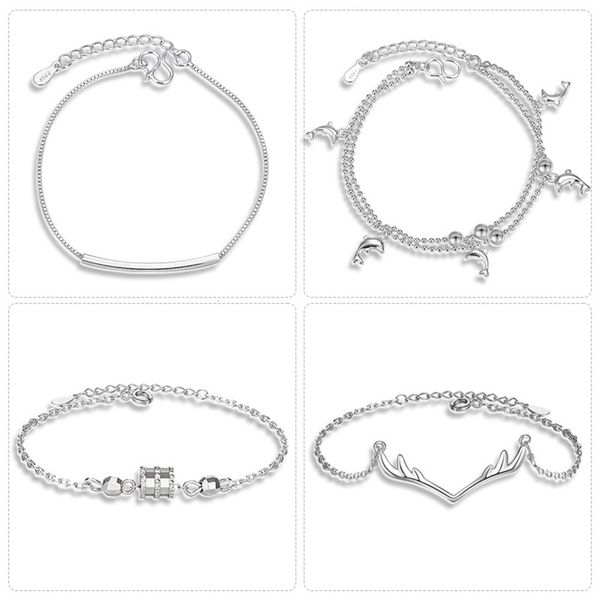 

hand catenary silver plated bracelet women's small manyao dolphin antler creative jewelry, Black