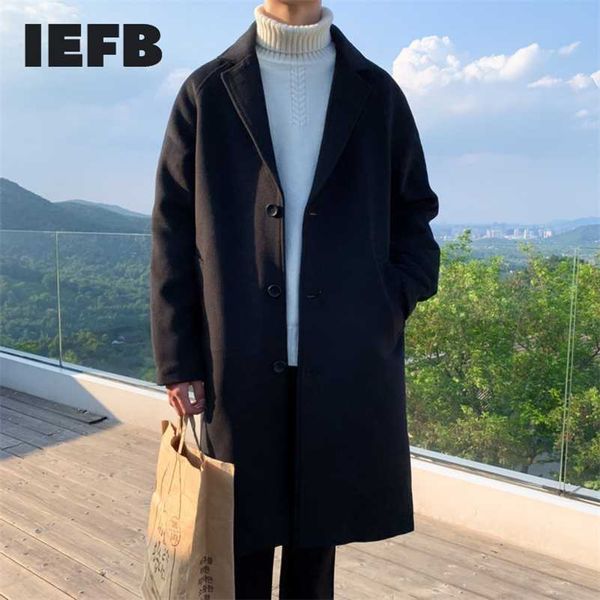 

iefb men's wear overcoat mid length over knee large size woolen coat male 5xl single breasted autumn witner thickness coat y4142 211122, Black