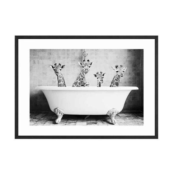 

paintings black and white nordic painting panda animal wash in bath tub wall art pictures for living room bathroom washroom decor