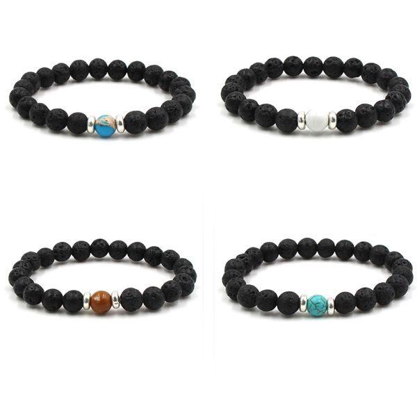 

8mm natural lava stone beaded strands handmade charm bracelets for women men party club yoga sports jewelry, Black