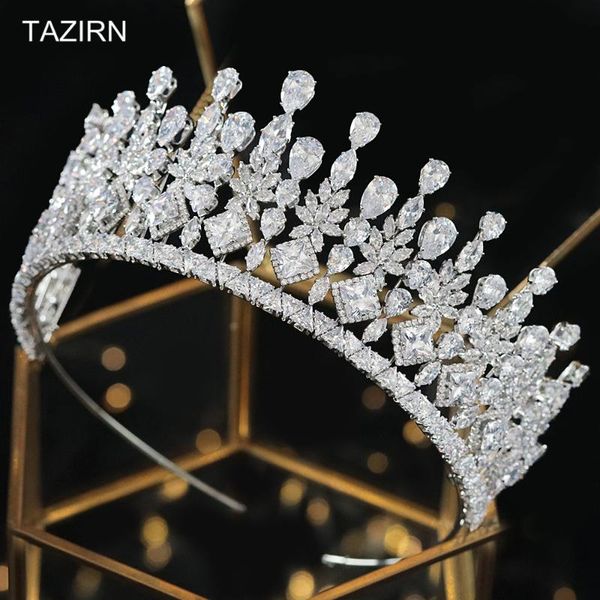 

hair clips & barrettes classic 5a level full cubic zirconia queen crowns gifts big wedding tiaras tall women bride luxury headpiece accessor, Golden;silver
