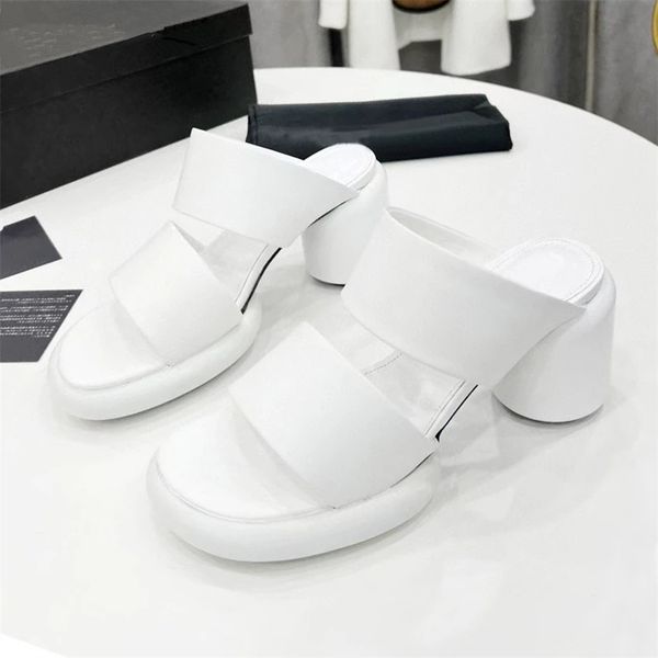 

2022peep toe women high heel slippers back straps runway round heel ladies slip on mules summer party dress slipper woman, Black