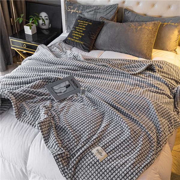 

blankets throw blanket for sofa yellow green gray solid color soft warm flannel on the bed single layer grid pattern bedspread