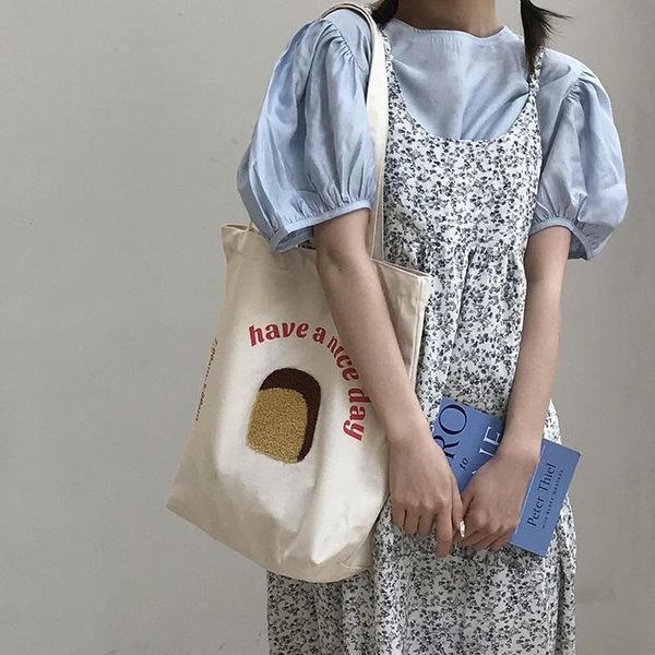 

evening bags women canvas shoulder bag toast design books female cotton cloth shopping eco handbag tote reusable grocery shopper