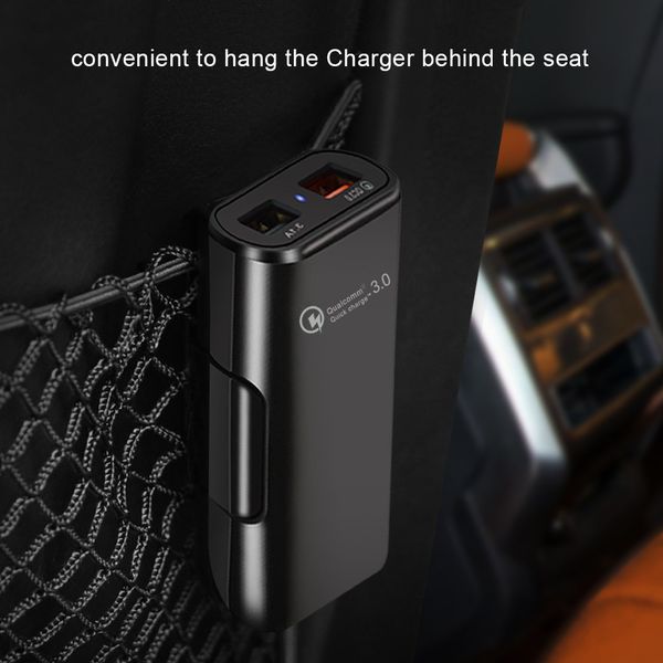 Carregador de carro rápido 4usb splitter carro cigarro isqueiro qc 3.0 telefone carregando adaptador de energia para assento traseiro carregar eletrônica auto