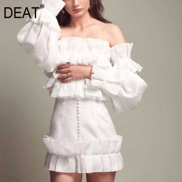 

[deat] women temperament elegant white sleeveless ruffles slash neck dress summer fashion 13c130 210527, Black;gray