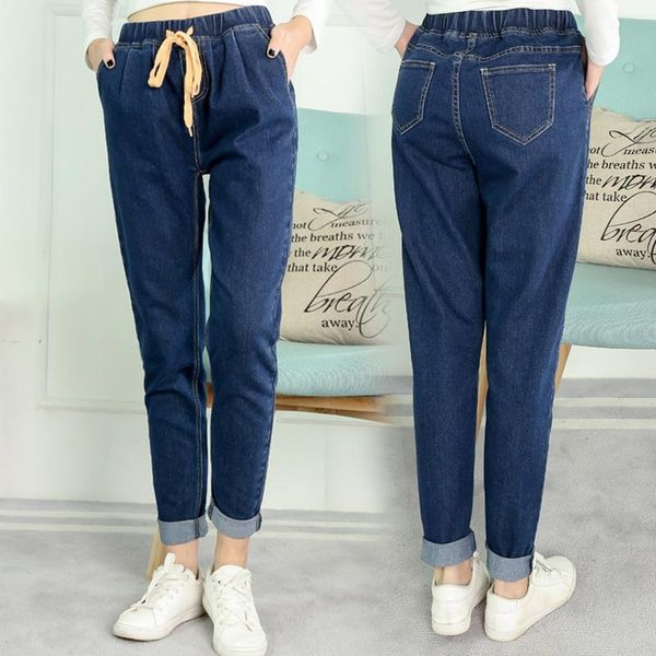 

elastic waist harem jeans denim plus size women summer and autumn model slim fit women's long, Blue