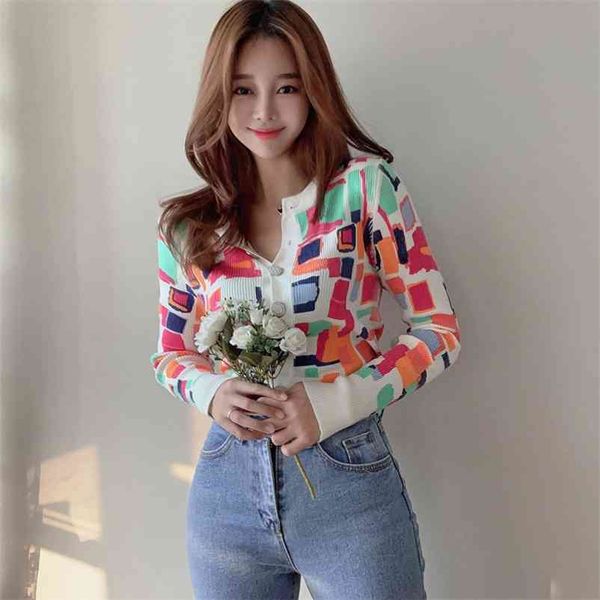 

sub-version temperament slim-fit knitting fashion painted bottoming sweater tight-fitting slim cardigan beauty 210510, White
