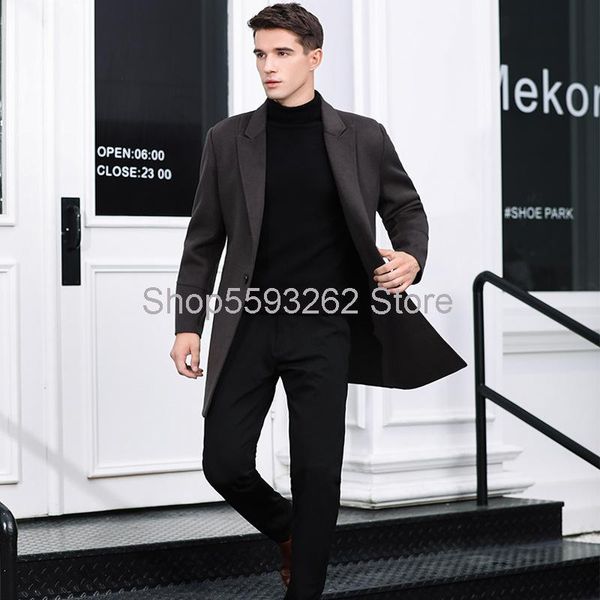 

men's wool & blends siqilong double-sided woolen coat handmade long, Black