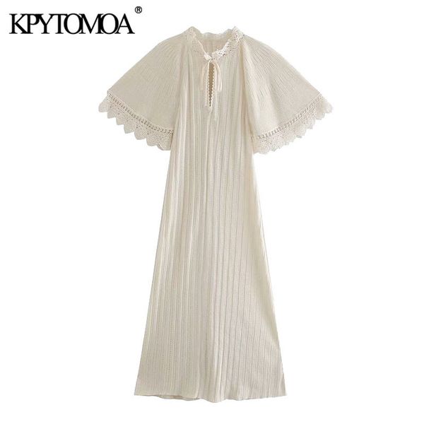 

women chic fashion with lace trim knitted midi dress vintage tied v neck short sleeve female dresses vestidos 210416, Black;gray