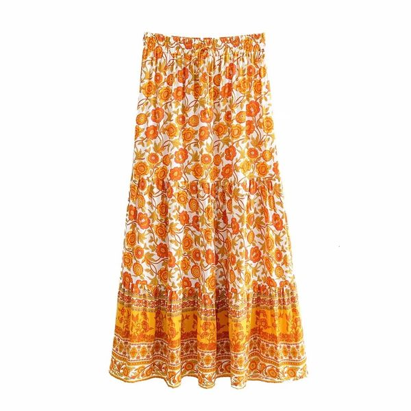 

casual dresses women summer floral printed midi skirts high waist elastic vintage spring holiday beach bohemian boho clothes 2021, Black;gray