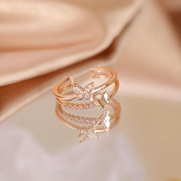 

wedding rings exquisite zircon double opening butterfly ring for woman fashion jewelry 2021 party luxury accessories, Slivery;golden