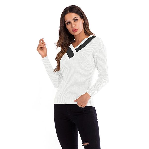 

women's sweaters spring and autumn european style v-neck slim woman knit sweater long sleeve solid pullover female, White;black