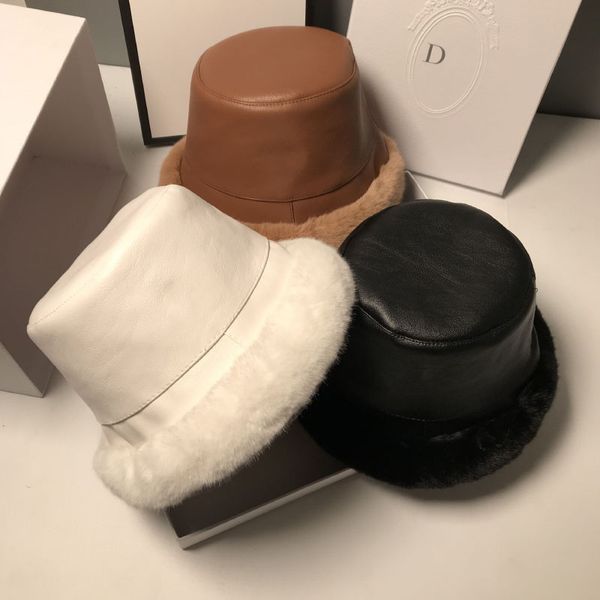 

winter fur bucket hat for women fashion faux leather thickene plush warm fishermans cap casual flat basin hat, Blue;gray