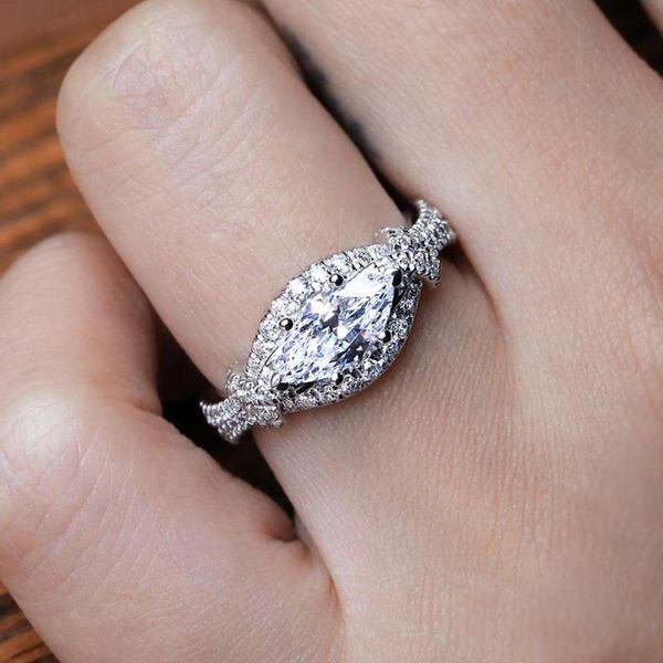 

wedding rings shiny trendy crystal eye shape marquise cut rhinestone finger ring bridal engagement party female statement jewelry, Slivery;golden