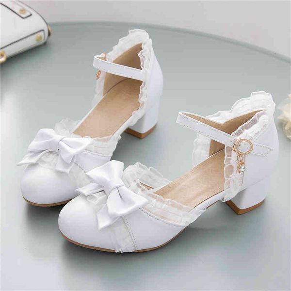 

dress shoes sweet japanese lolita princess dace girls cute bow round head white pink waterproof college women pumps ib7r, Black