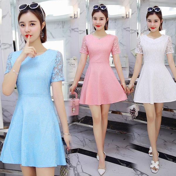 

casual dresses 2021 traf lace kawaii dress female summer slim fit waist, Black;gray