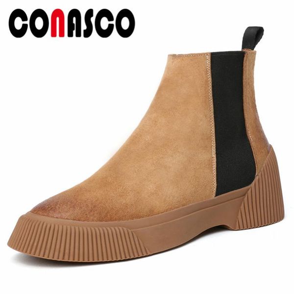 

boots conasco retro women ankle wedges heels short motorcycle ladies punk night club party shoes woman, Black