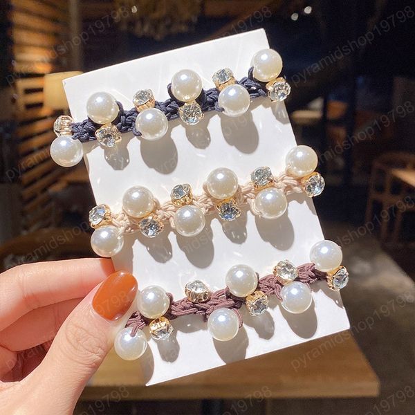 

pearls rhinestone korean style women girls elastic hair band hair accessories ponytail fashoin grils pearls scrunchies headband, Slivery;white