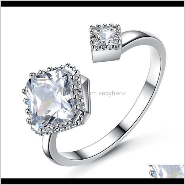 

wedding rings jewelry drop delivery 2021 korean version simple two-head square diamond color double personality adjustable zircon ring mxwju, Slivery;golden