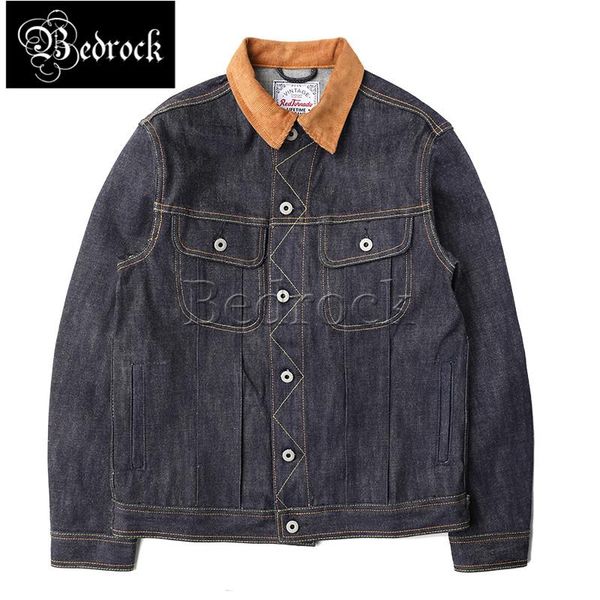 

men's jackets bedrock 16oz primary indigo unwashed denim jacket for men corduroy collar selvedge reproduce storm rider, Black;brown