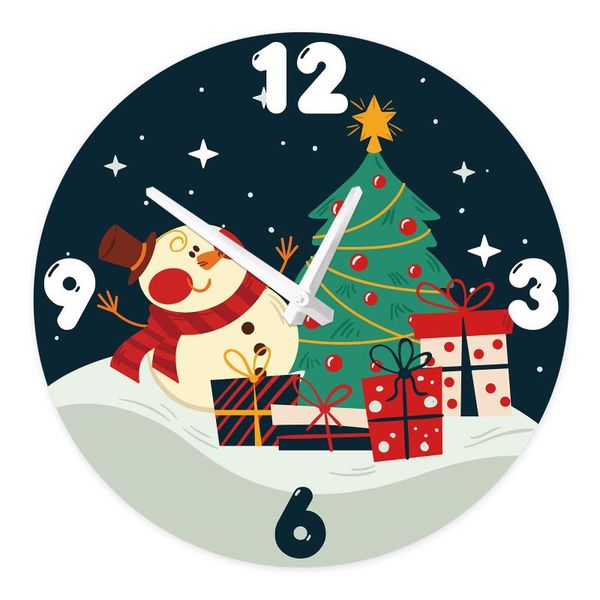 

wall clocks children room silent quartz small wooden clock modern design christmas tree and yellow snowman wood home decor